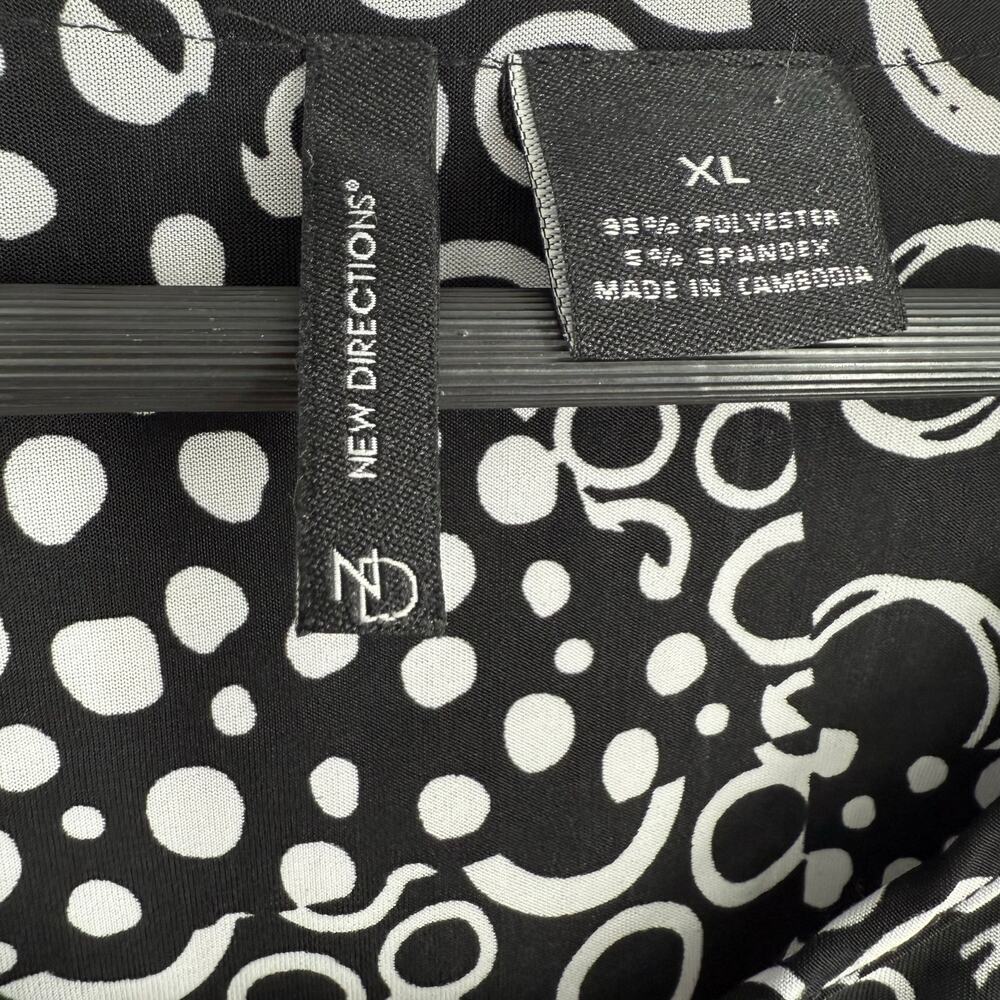 New Direction Sz XL Stretchy Black White Artsy Business Office Blouse Shirt Top - Picture 2 of 6